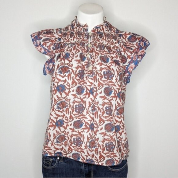 House of Harlow 1960 Tops - House of Harlow brown white blue floral ruffle sleeve blouse S